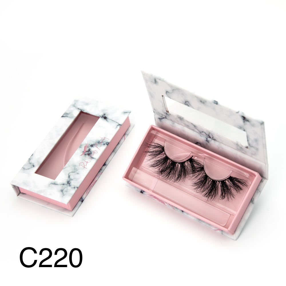 C220-Pink Gold Foil Logo Lashes marble Vendor Goodylashes Private Lashes Label On Case